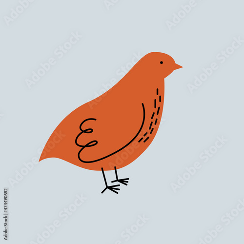 Illustration of a quail on an isolated background. Dusty pastel colors. Modern flat style
