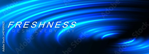 Dynamic round wave. Blue curved circle structure. Clean and fresh. Energy cover design. Vector background.