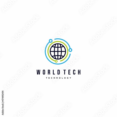 world tech logo design modern, biotechnology logo, global tech logo on isolated background