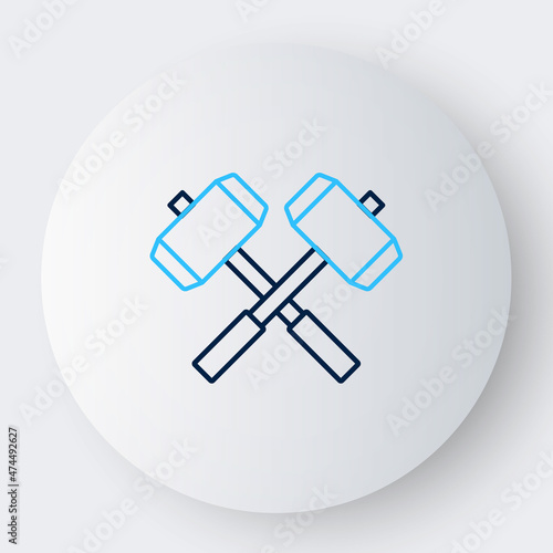 Line Medieval crossed battle hammers icon isolated on white background. Colorful outline concept. Vector