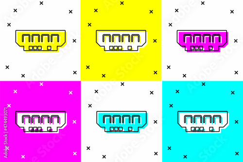 Set RAM, random access memory icon isolated on color background. Vector