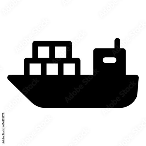 Cargo Ship Flat Icon Isolated On White Background