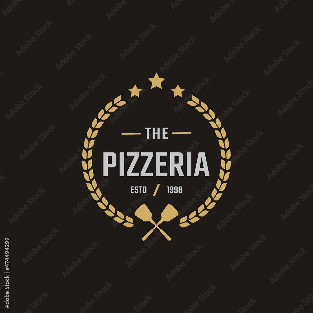 Fototapeta premium Vintage Classic Emblem Badge Spatula Pizza Pizzeria Logo Design Inspiration