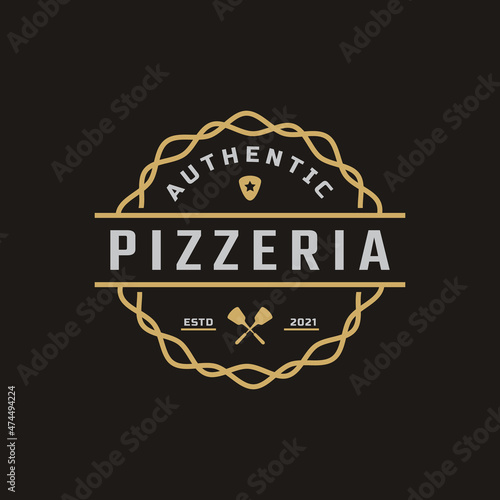 Vintage Classic Emblem Badge Spatula Pizza Pizzeria Logo Design Inspiration