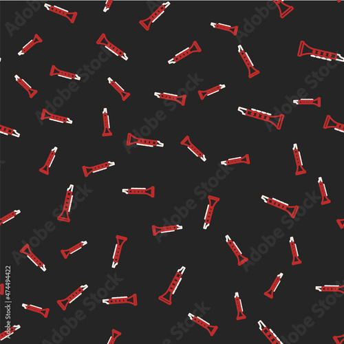 Line Clarinet icon isolated seamless pattern on black background. Musical instrument. Vector