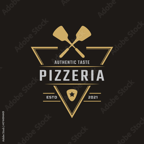 Vintage Classic Emblem Badge Spatula Pizza Pizzeria Logo Design Inspiration