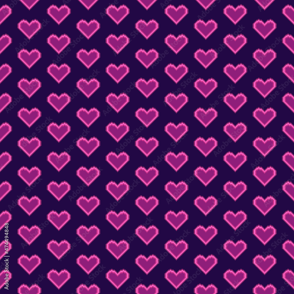 simple vector pixel art seamless pattern of cartoon absrtract red or pink led light heart symbol on dark background simple vector pixel art seamless pattern of cartoon absrtract red or pink led light heart symbol on dark background