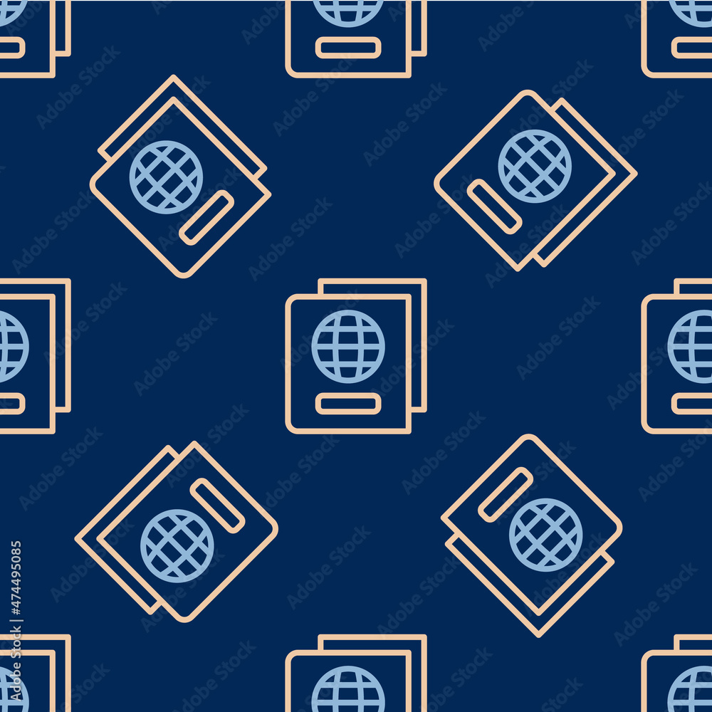 Line Passport with biometric data icon isolated seamless pattern on blue background. Identification document. Vector Line Passport with biometric data icon isolated seamless pattern on blue background. Identification document. Vector