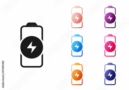 Black Battery charge level indicator icon isolated on white background. Set icons colorful. Vector