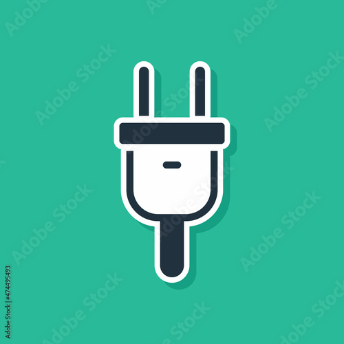 Blue Electric plug icon isolated on green background. Concept of connection and disconnection of the electricity. Vector