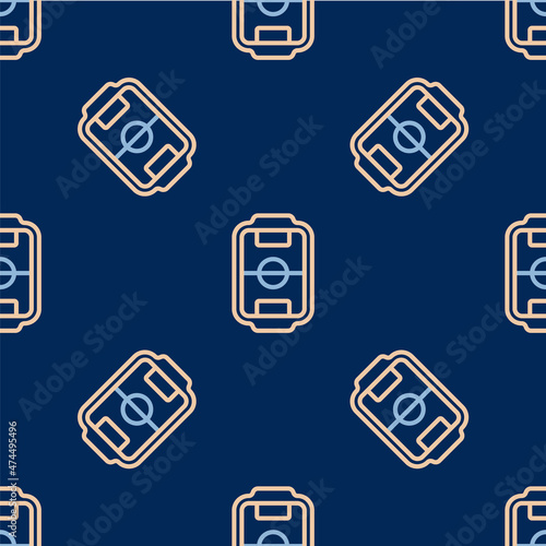 Line Table football game hobby or leisure icon isolated seamless pattern on blue background. Sport team football players. Vector