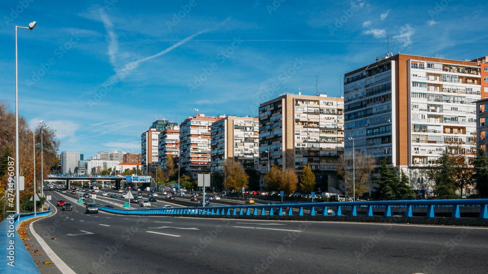 M-30 highway in Madrid, Spain on a sunny day