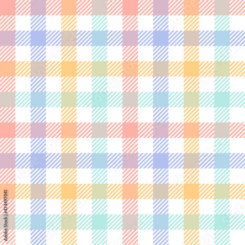 Gingham check plaid colorful seamless pattern. Pastel vichy tartan background. Vector flat backdrop. Design for blanket, shirt, wrapping, Easter holiday fashion fabric