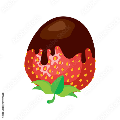 Chocolate covered strawberry icon vector. Chocolate dipped strawberry fruit icon isolated on a white background. Fresh juicy strawberry in chocolate vector