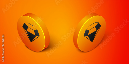 Isometric Diamond icon isolated on orange background. Jewelry symbol. Gem stone. Orange circle button. Vector