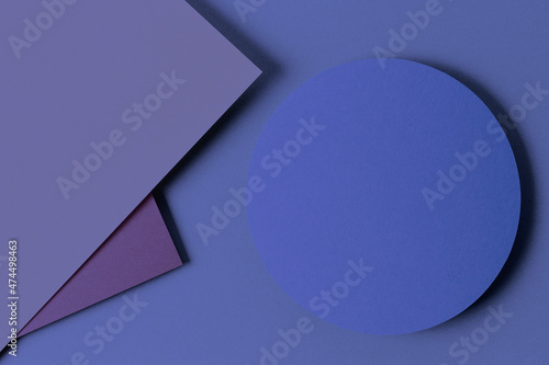 Abstract monochrome creative paper texture background. Minimal geometric shapes and lines in purple color. Very peri color of 2022 year photo