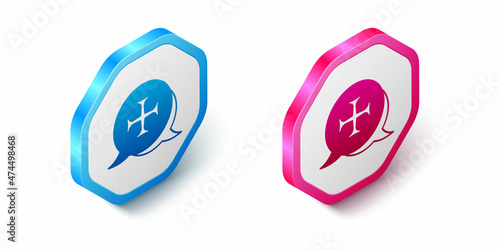 Isometric Crusade icon isolated on white background. Hexagon button. Vector