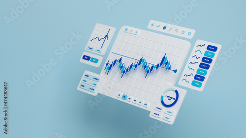 Financial business investment stock market forex crypto currency Trading candlestick data profits analysis chart graph interface display technology, stock chart concept, 3d rendering.