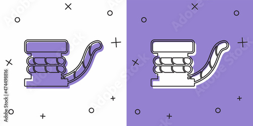 Set Marine bollard with rope tied on pier icon isolated on white and purple background. Vector