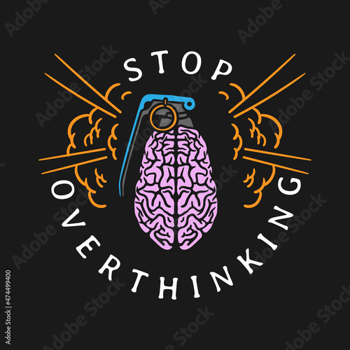 grenade shaped human brain illustration with slogan and explosion effect