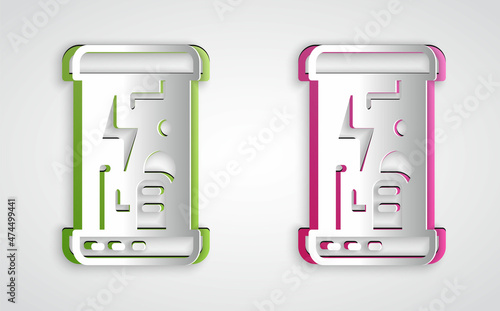 Paper cut Futuristic cryogenic capsules or containers icon isolated on grey background. Cryonic technology for humans or cryogenic chamber. Paper art style. Vector