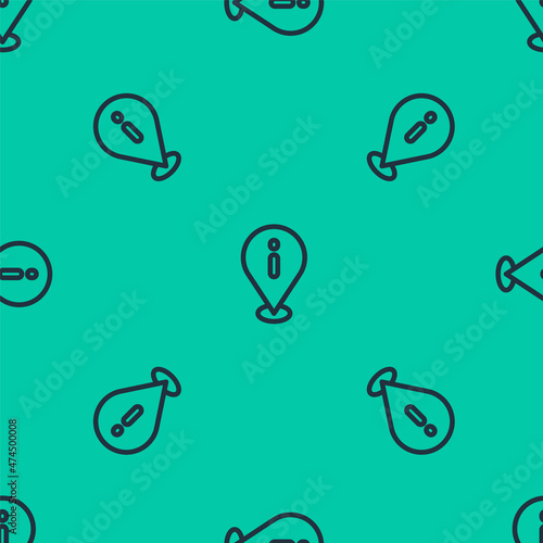 Blue line Location with information icon isolated seamless pattern on green background. Vector