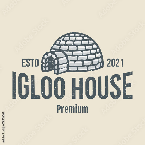 hand drawn igloo house logo in vintage style