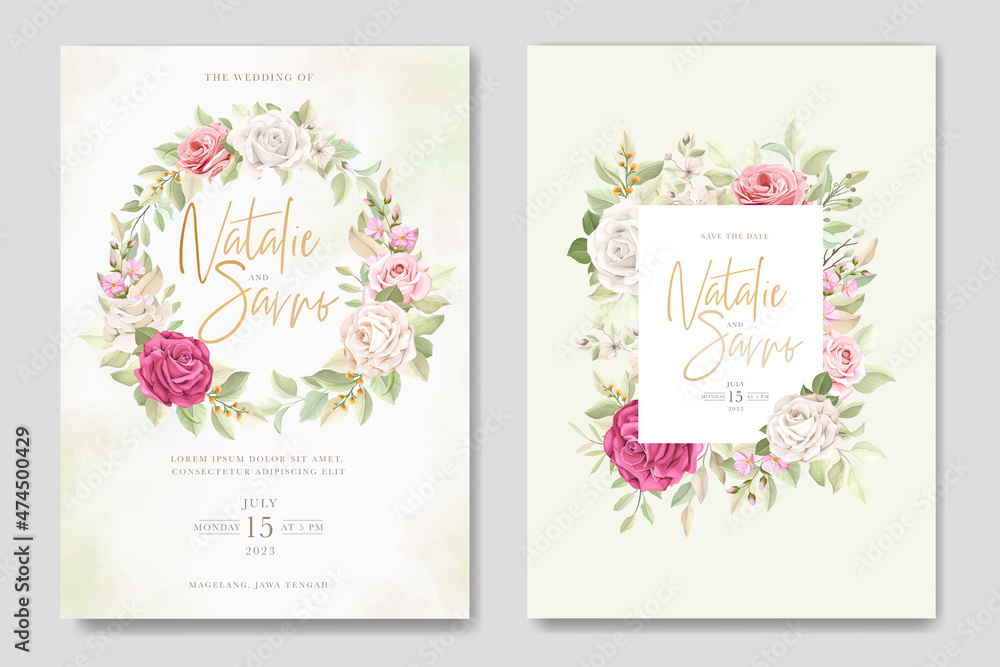 Obraz premium hand drawn roses invitation card set 