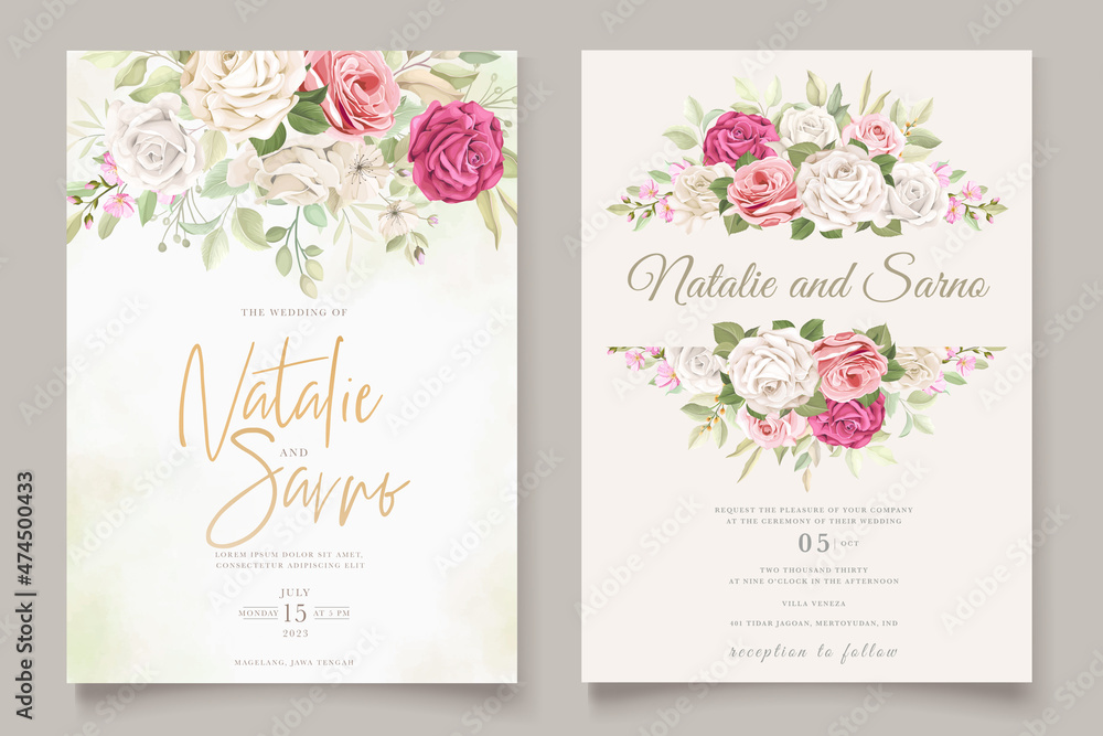 hand drawn roses invitation card set 