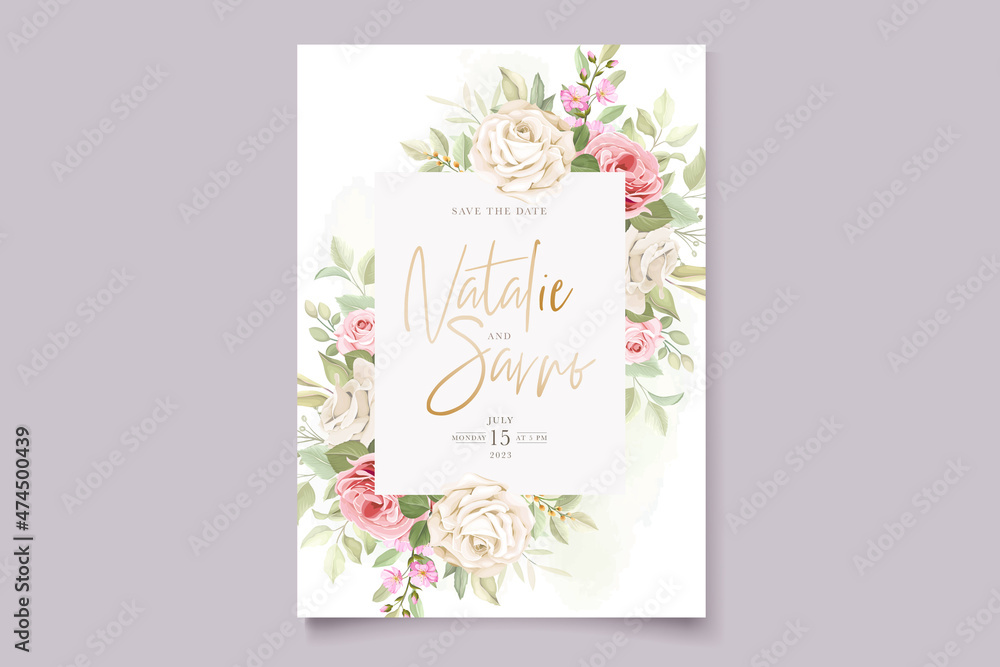 hand drawn roses invitation card set 