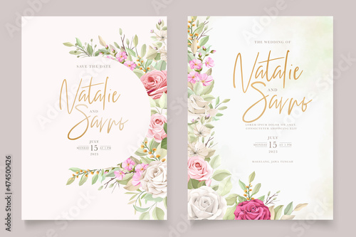 hand drawn roses invitation card set 