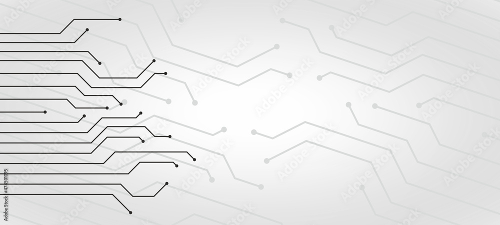 Grey Abstract science and technology background, Micro technology, futuristic circuit board or blockchain network concept illustration. Electronics, technology or computer connection concept 