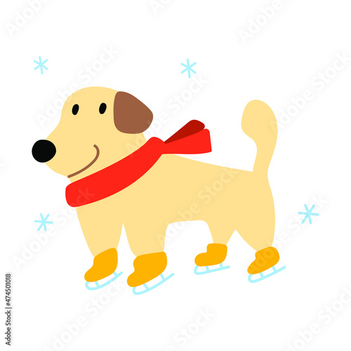 Retriever ice skating. Vector hand drawn illustration on white background. 