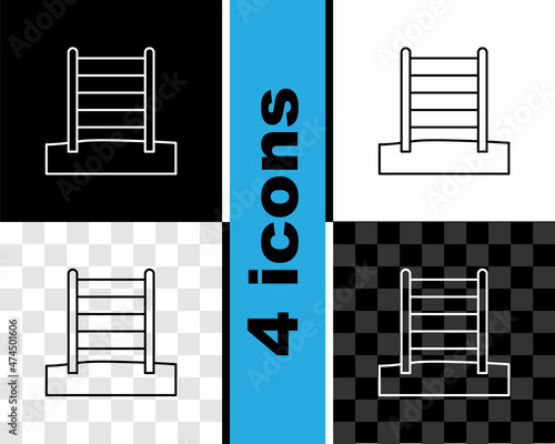 Set line Wooden Swedish wall icon isolated on black and white, transparent background. Swedish stairs. Vector