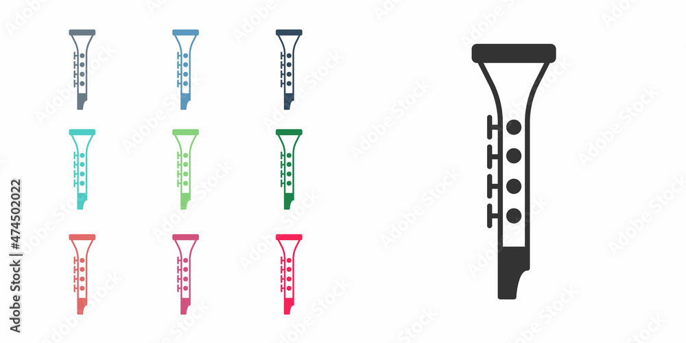 Black Clarinet icon isolated on white background. Musical instrument. Set icons colorful. Vector