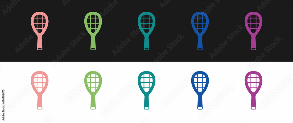 Set Tennis racket icon isolated on black and white background. Sport equipment. Vector Set Tennis racket icon isolated on black and white background. Sport equipment. Vector