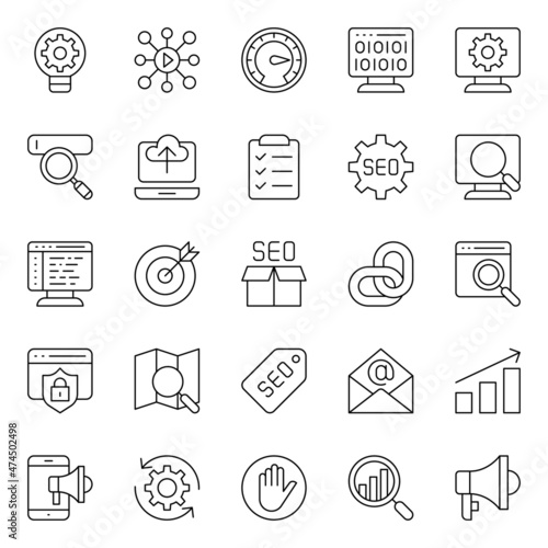 Outline icons for search engine optimization.