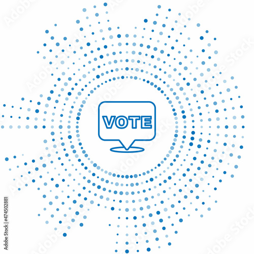 Blue line Vote icon isolated on white background. Abstract circle random dots. Vector