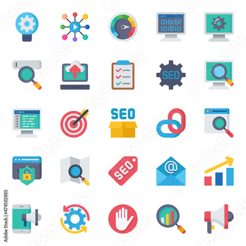 Flat color icons for search engine optimization.