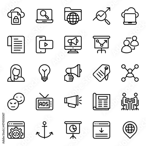 Outline icons for search engine optimization.