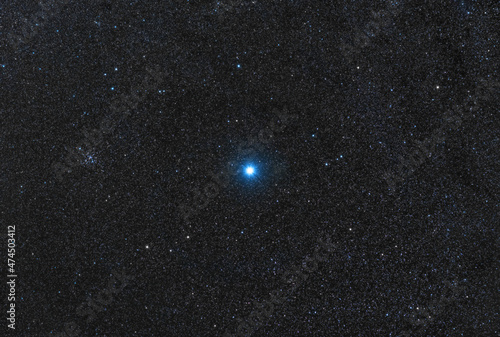 Sirius, the brightest star in the night sky, located in the constellation of Canis Major. Stars night sky backgrounds with 80mm refracting telescope photo