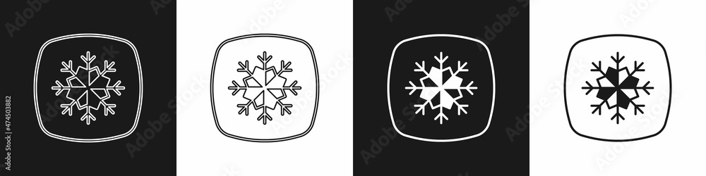 Set Snowflake icon isolated on black and white background. Merry Christmas and Happy New Year. Vector Set Snowflake icon isolated on black and white background. Merry Christmas and Happy New Year. Vector