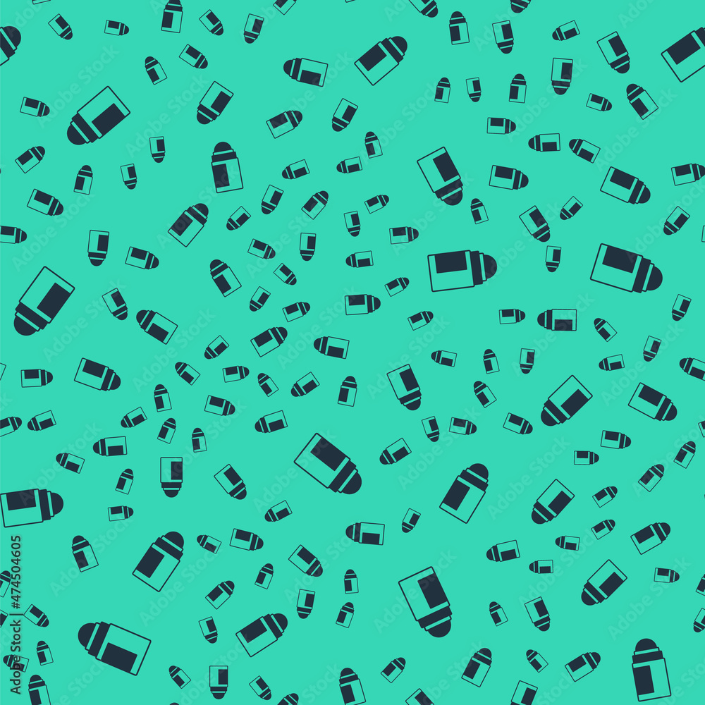 Black Antiperspirant deodorant roll icon isolated seamless pattern on green background. Cosmetic for body hygiene. Vector Black Antiperspirant deodorant roll icon isolated seamless pattern on green background. Cosmetic for body hygiene. Vector