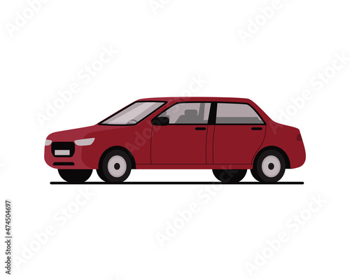 Fototapeta Naklejka Na Ścianę i Meble -  Red sedan car. Color vector illustration flat style. White isolated background.