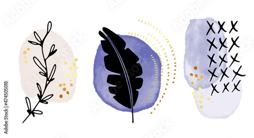 Abstract art  painting very peri color, vector line nature illustration, boho design minimalist card