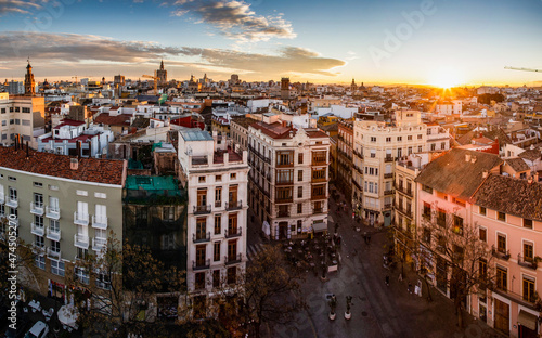 aerial cityscape view from Serranos towers on the old town of Valencia city in Spain