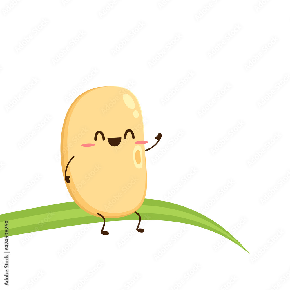 Obraz premium Soybean vector. Cute Soybean character design. Grain cartoon.