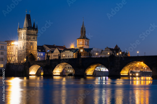Prague s Charles bridge at night
