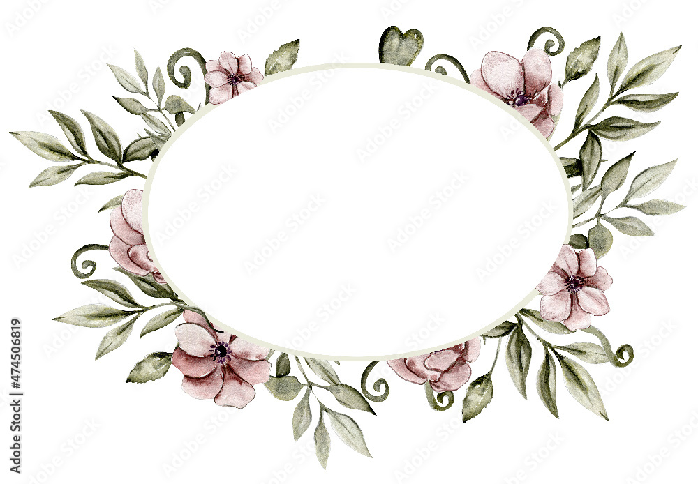 Fototapeta premium Watercolor romantic vintage flower frames composition