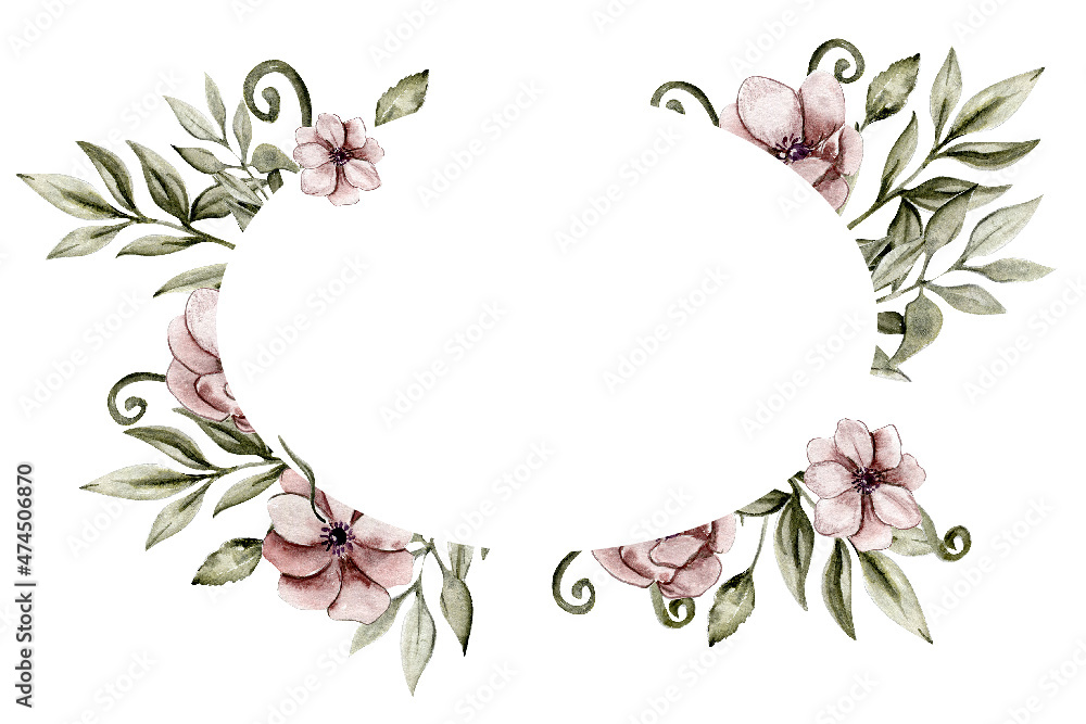 Fototapeta premium Watercolor romantic vintage flower frames composition